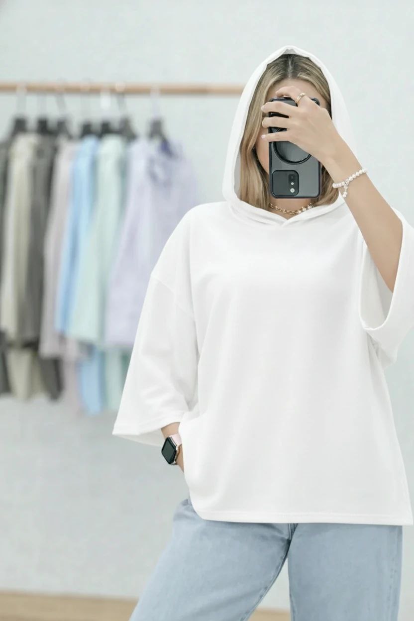 تیشرت لانگ کلاهدار